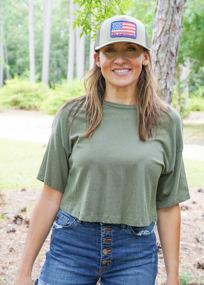 Pattern Crop Tee - Army Green