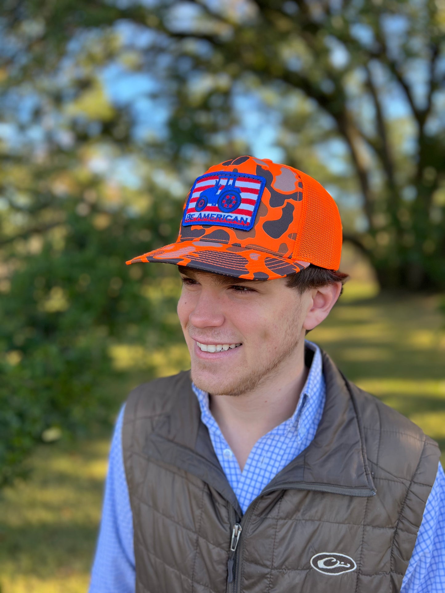 Tractor Trucker Hat - Orange Camo
