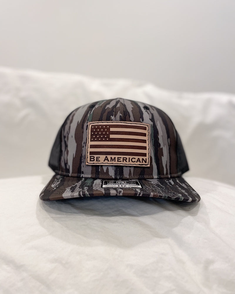 Leather Flag Camo Trucker Hat - Real Tree Camo