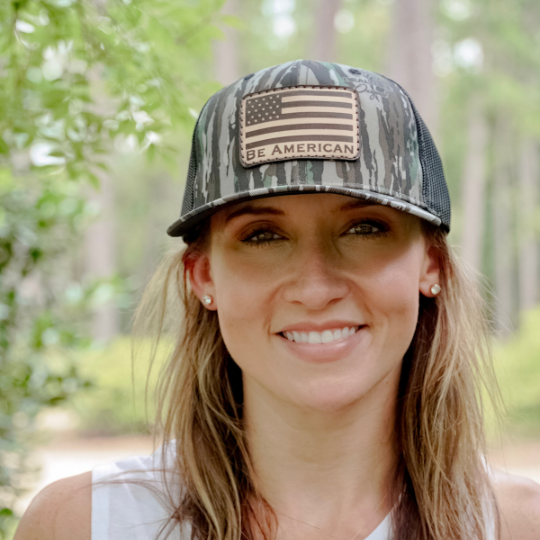 Leather Flag Camo Trucker Hat - Mossy Oak Camo