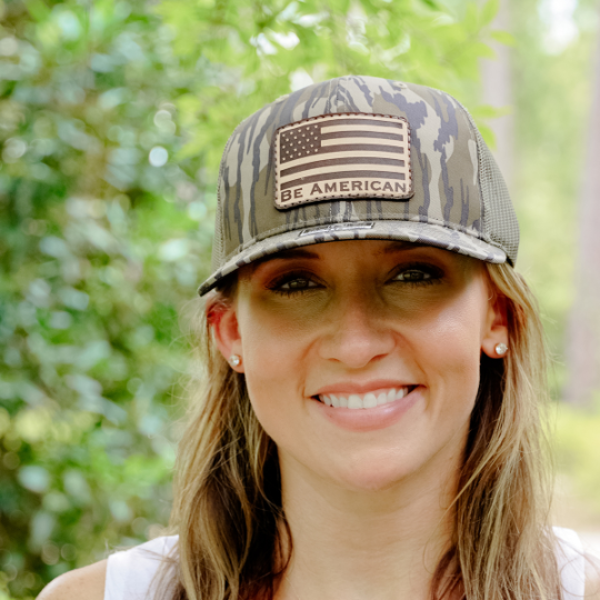 Leather Flag Camo Trucker Hat - Mossy Oak Camo