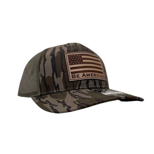 Leather Flag Camo Trucker Hat - Mossy Oak Camo