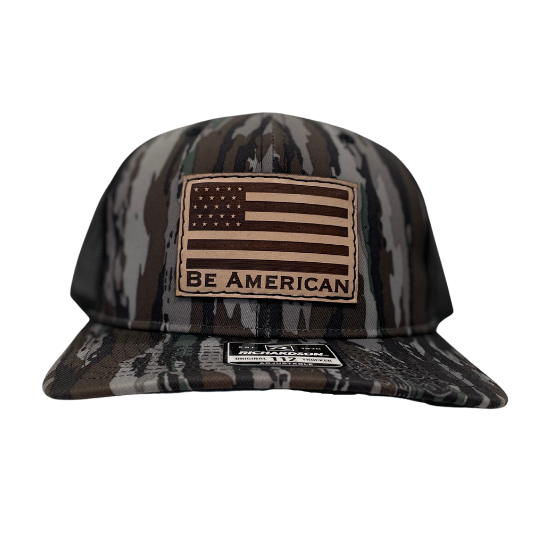 Leather Flag Camo Trucker Hat - Mossy Oak Camo