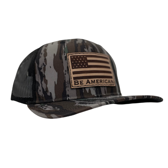 Leather Flag Camo Trucker Hat - Mossy Oak Camo