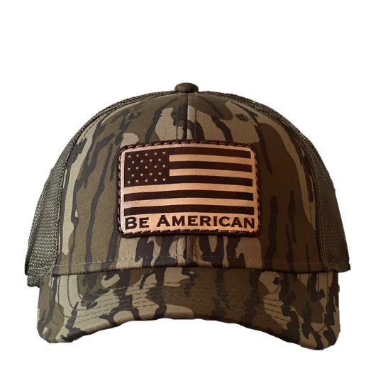 Leather Flag Camo Trucker Hat - Mossy Oak Camo